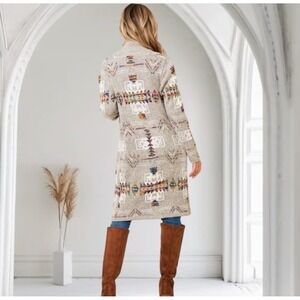 Northern Angel Womens XL Geometric Tribal Print Long Cardigan Sweater Gray